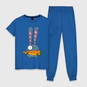Женская пижама хлопок с принтом заяц с морковкой в Белгороде, 100% хлопок | брюки и футболка прямого кроя, без карманов, на брюках мягкая резинка на поясе и по низу штанин | животные | зайчик | заяц | заяц с морковкой | морковка