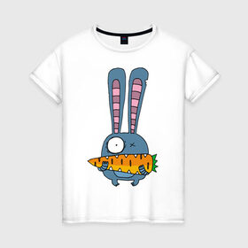 Женская футболка хлопок с принтом заяц с морковкой в Белгороде, 100% хлопок | прямой крой, круглый вырез горловины, длина до линии бедер, слегка спущенное плечо | животные | зайчик | заяц | заяц с морковкой | морковка