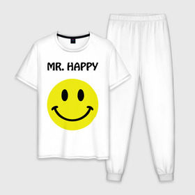 Мужская пижама хлопок с принтом мистер счастье в Белгороде, 100% хлопок | брюки и футболка прямого кроя, без карманов, на брюках мягкая резинка на поясе и по низу штанин
 | Тематика изображения на принте: happy | mr. happy | smile | мистер хэппи | рожица | смайл | смайлик | счастье