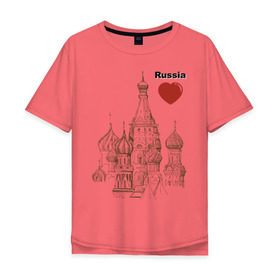 Мужская футболка хлопок Oversize с принтом Люблю Россию (Кремль) в Белгороде, 100% хлопок | свободный крой, круглый ворот, “спинка” длиннее передней части | moscow | russia | государство | москва | патриот | родина | россия | страна | я русский