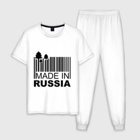 Мужская пижама хлопок с принтом Made in Russia штрихкод в Белгороде, 100% хлопок | брюки и футболка прямого кроя, без карманов, на брюках мягкая резинка на поясе и по низу штанин
 | made in russia | сделано в россии | че2012 | штрих код | штрихкод | я русский
