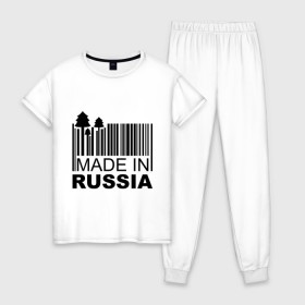 Женская пижама хлопок с принтом Made in Russia штрихкод в Белгороде, 100% хлопок | брюки и футболка прямого кроя, без карманов, на брюках мягкая резинка на поясе и по низу штанин | made in russia | сделано в россии | че2012 | штрих код | штрихкод | я русский
