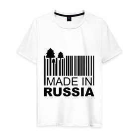 Мужская футболка хлопок с принтом Made in Russia штрихкод в Белгороде, 100% хлопок | прямой крой, круглый вырез горловины, длина до линии бедер, слегка спущенное плечо. | made in russia | сделано в россии | че2012 | штрих код | штрихкод | я русский