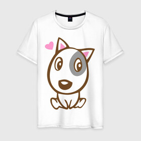 Мужская футболка хлопок с принтом Doggy in love в Белгороде, 100% хлопок | прямой крой, круглый вырез горловины, длина до линии бедер, слегка спущенное плечо. | влюбленная собака | дог | пес | собака | собачка | щенок