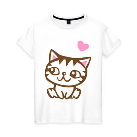 Женская футболка хлопок с принтом Kitty in love в Белгороде, 100% хлопок | прямой крой, круглый вырез горловины, длина до линии бедер, слегка спущенное плечо | влюбленная кошка | влюбленный котенок | киса | китти | кот | котенок | кошка | кошки
