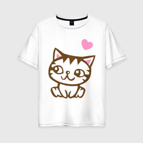 Женская футболка хлопок Oversize с принтом Kitty in love в Белгороде, 100% хлопок | свободный крой, круглый ворот, спущенный рукав, длина до линии бедер
 | влюбленная кошка | влюбленный котенок | киса | китти | кот | котенок | кошка | кошки