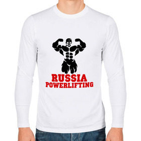 Мужской лонгслив хлопок с принтом Russia Powerlifting в Белгороде, 100% хлопок |  | Тематика изображения на принте: 