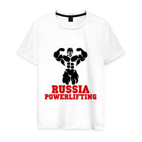 Мужская футболка хлопок с принтом Russia Powerlifting в Белгороде, 100% хлопок | прямой крой, круглый вырез горловины, длина до линии бедер, слегка спущенное плечо. | 