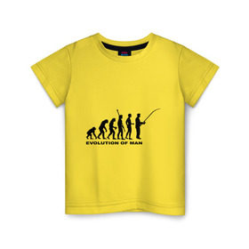 Детская футболка хлопок с принтом Рыбак. Эволюция в Белгороде, 100% хлопок | круглый вырез горловины, полуприлегающий силуэт, длина до линии бедер | рыба | рыбак | рыбалка | удочка | эволюция