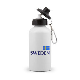 Бутылка спортивная с принтом Сборная Швеции - 10 в Белгороде, металл | емкость — 500 мл, в комплекте две пластиковые крышки и карабин для крепления | football | сборная швеции | флаг швеции | футбол | швеция