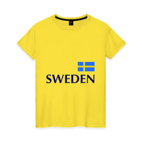 Женская футболка хлопок с принтом Сборная Швеции - 10 в Белгороде, 100% хлопок | прямой крой, круглый вырез горловины, длина до линии бедер, слегка спущенное плечо | football | сборная швеции | флаг швеции | футбол | швеция