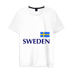 Мужская футболка хлопок с принтом Сборная Швеции - 10 в Белгороде, 100% хлопок | прямой крой, круглый вырез горловины, длина до линии бедер, слегка спущенное плечо. | Тематика изображения на принте: football | сборная швеции | флаг швеции | футбол | швеция