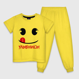 Детская пижама хлопок с принтом Улыбка с языком в Белгороде, 100% хлопок |  брюки и футболка прямого кроя, без карманов, на брюках мягкая резинка на поясе и по низу штанин
 | настроение | позитив | радость | смайлик | улыбка | улыбнись | улыбочка | эмоции