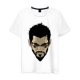 Мужская футболка хлопок с принтом Deus Ex Human Revolution - Adam Jensen в Белгороде, 100% хлопок | прямой крой, круглый вырез горловины, длина до линии бедер, слегка спущенное плечо. | адам дженсен | игры | компьютерные игры | персонаж