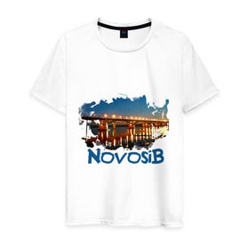 Мужская футболка хлопок с принтом Novosib print в Белгороде, 100% хлопок | прямой крой, круглый вырез горловины, длина до линии бедер, слегка спущенное плечо. | город | города | мост | новосиб | новосибирск | нск