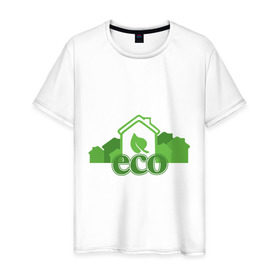 Мужская футболка хлопок с принтом eco в Белгороде, 100% хлопок | прямой крой, круглый вырез горловины, длина до линии бедер, слегка спущенное плечо. | eco | зеленые технологии | зелень | планета | чистота | эко | экология