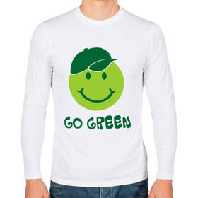Мужской лонгслив хлопок с принтом Грин смайл в Белгороде, 100% хлопок |  | eco | go green | green | зеленые технологии | зелень | планета | смайл | смайлик | чистота | эко | экология