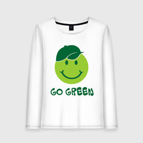 Женский лонгслив хлопок с принтом Грин смайл в Белгороде, 100% хлопок |  | eco | go green | green | зеленые технологии | зелень | планета | смайл | смайлик | чистота | эко | экология