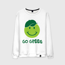 Мужской свитшот хлопок с принтом Грин смайл в Белгороде, 100% хлопок |  | eco | go green | green | зеленые технологии | зелень | планета | смайл | смайлик | чистота | эко | экология