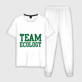 Мужская пижама хлопок с принтом Команда экологов в Белгороде, 100% хлопок | брюки и футболка прямого кроя, без карманов, на брюках мягкая резинка на поясе и по низу штанин
 | eco | team ecology | зеленые технологии | зелень | планета | чистота | эко | экология