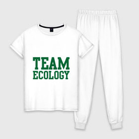 Женская пижама хлопок с принтом Команда экологов в Белгороде, 100% хлопок | брюки и футболка прямого кроя, без карманов, на брюках мягкая резинка на поясе и по низу штанин | eco | team ecology | зеленые технологии | зелень | планета | чистота | эко | экология