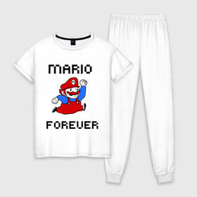 Женская пижама хлопок с принтом Mario forever в Белгороде, 100% хлопок | брюки и футболка прямого кроя, без карманов, на брюках мягкая резинка на поясе и по низу штанин | nintendo | марио | нинтендо