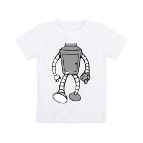 Детская футболка хлопок с принтом бендэр в Белгороде, 100% хлопок | круглый вырез горловины, полуприлегающий силуэт, длина до линии бедер | bender | futurama | бендер | мультики | мультфильмы | футурама