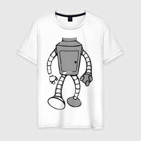 Мужская футболка хлопок с принтом бендэр в Белгороде, 100% хлопок | прямой крой, круглый вырез горловины, длина до линии бедер, слегка спущенное плечо. | bender | futurama | бендер | мультики | мультфильмы | футурама