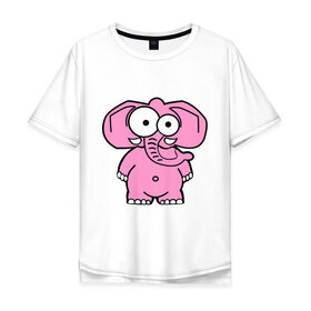 Мужская футболка хлопок Oversize с принтом Розовый слон в Белгороде, 100% хлопок | свободный крой, круглый ворот, “спинка” длиннее передней части | Тематика изображения на принте: смешной