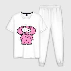 Мужская пижама хлопок с принтом Розовый слон в Белгороде, 100% хлопок | брюки и футболка прямого кроя, без карманов, на брюках мягкая резинка на поясе и по низу штанин
 | смешной