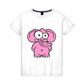 Женская футболка хлопок с принтом Розовый слон в Белгороде, 100% хлопок | прямой крой, круглый вырез горловины, длина до линии бедер, слегка спущенное плечо | Тематика изображения на принте: смешной
