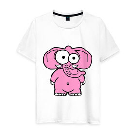 Мужская футболка хлопок с принтом Розовый слон в Белгороде, 100% хлопок | прямой крой, круглый вырез горловины, длина до линии бедер, слегка спущенное плечо. | Тематика изображения на принте: смешной