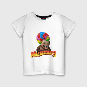 Детская футболка хлопок с принтом Глория в парике в Белгороде, 100% хлопок | круглый вырез горловины, полуприлегающий силуэт, длина до линии бедер | бегимот | мадагаскар | мадагаскар 3 | мультики