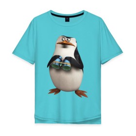 Мужская футболка хлопок Oversize с принтом Пингвин с биноклем в Белгороде, 100% хлопок | свободный крой, круглый ворот, “спинка” длиннее передней части | Тематика изображения на принте: пингвин