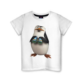Детская футболка хлопок с принтом Пингвин с биноклем в Белгороде, 100% хлопок | круглый вырез горловины, полуприлегающий силуэт, длина до линии бедер | пингвин