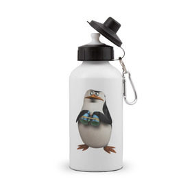 Бутылка спортивная с принтом Пингвин с биноклем в Белгороде, металл | емкость — 500 мл, в комплекте две пластиковые крышки и карабин для крепления | пингвин
