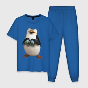 Мужская пижама хлопок с принтом Пингвин с биноклем в Белгороде, 100% хлопок | брюки и футболка прямого кроя, без карманов, на брюках мягкая резинка на поясе и по низу штанин
 | пингвин