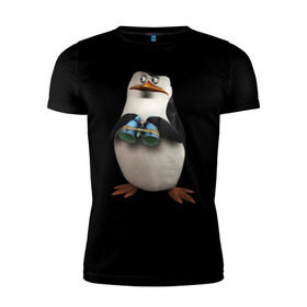 Мужская футболка премиум с принтом Пингвин с биноклем в Белгороде, 92% хлопок, 8% лайкра | приталенный силуэт, круглый вырез ворота, длина до линии бедра, короткий рукав | Тематика изображения на принте: пингвин