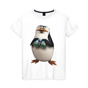 Женская футболка хлопок с принтом Пингвин с биноклем в Белгороде, 100% хлопок | прямой крой, круглый вырез горловины, длина до линии бедер, слегка спущенное плечо | пингвин