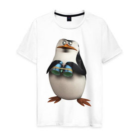 Мужская футболка хлопок с принтом Пингвин с биноклем в Белгороде, 100% хлопок | прямой крой, круглый вырез горловины, длина до линии бедер, слегка спущенное плечо. | Тематика изображения на принте: пингвин
