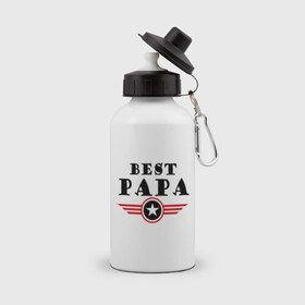 Бутылка спортивная с принтом Best papa logo в Белгороде, металл | емкость — 500 мл, в комплекте две пластиковые крышки и карабин для крепления | best papa logo | мужу | отец | папа | папе | подарок папе | самые лучшие