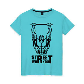 Женская футболка хлопок с принтом Street Workout K в Белгороде, 100% хлопок | прямой крой, круглый вырез горловины, длина до линии бедер, слегка спущенное плечо | street workout | street workout k | workout | спорт | стрит воркаут