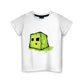 Детская футболка хлопок с принтом Slime в Белгороде, 100% хлопок | круглый вырез горловины, полуприлегающий силуэт, длина до линии бедер | Тематика изображения на принте: minecraft | игры | кубик | майнкрафт | смайлик