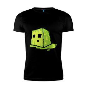 Мужская футболка премиум с принтом Slime в Белгороде, 92% хлопок, 8% лайкра | приталенный силуэт, круглый вырез ворота, длина до линии бедра, короткий рукав | minecraft | игры | кубик | майнкрафт | смайлик