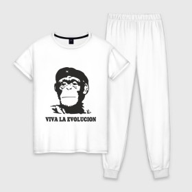 Женская пижама хлопок с принтом Viva la evolucion в Белгороде, 100% хлопок | брюки и футболка прямого кроя, без карманов, на брюках мягкая резинка на поясе и по низу штанин | 