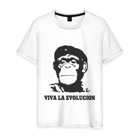 Мужская футболка хлопок с принтом Viva la evolucion в Белгороде, 100% хлопок | прямой крой, круглый вырез горловины, длина до линии бедер, слегка спущенное плечо. | Тематика изображения на принте: 