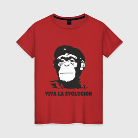 Женская футболка хлопок с принтом Viva la evolucion в Белгороде, 100% хлопок | прямой крой, круглый вырез горловины, длина до линии бедер, слегка спущенное плечо | 