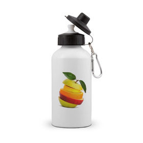 Бутылка спортивная с принтом мега яблоко в Белгороде, металл | емкость — 500 мл, в комплекте две пластиковые крышки и карабин для крепления | Тематика изображения на принте: апельсин | брызги | вода | лимон | фрукты | яблоко