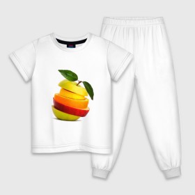 Детская пижама хлопок с принтом мега яблоко в Белгороде, 100% хлопок |  брюки и футболка прямого кроя, без карманов, на брюках мягкая резинка на поясе и по низу штанин
 | Тематика изображения на принте: апельсин | брызги | вода | лимон | фрукты | яблоко