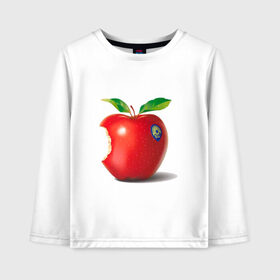 Детский лонгслив хлопок с принтом откусанное яблоко в Белгороде, 100% хлопок | круглый вырез горловины, полуприлегающий силуэт, длина до линии бедер | apple | вкусное | девушкам | фрукты | фрукты и ягоды | яблоко